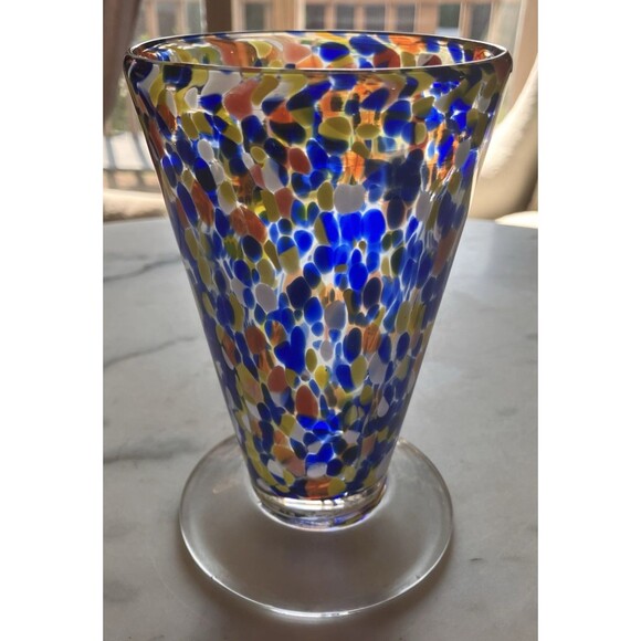 1 Source Hand Blown Art Glass Confetti Vase Drinkware Ice Cream Dish EUC - Picture 1 of 8